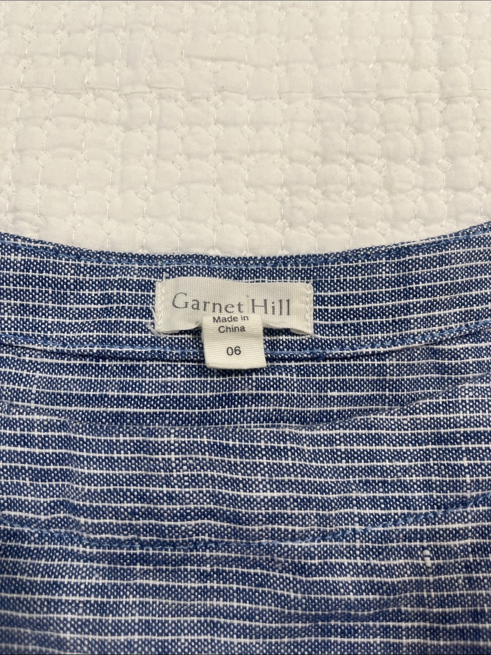 Garnet Hill 100% Linen Microstripe Drop Waist Shift Dress Blue White M - Picture 6 of 10